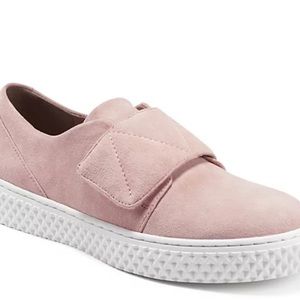 Like new (literally worn once) Aerosoles pink suede slip on sneakers